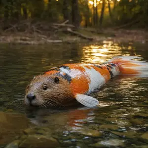 Beaver + Koi fish
